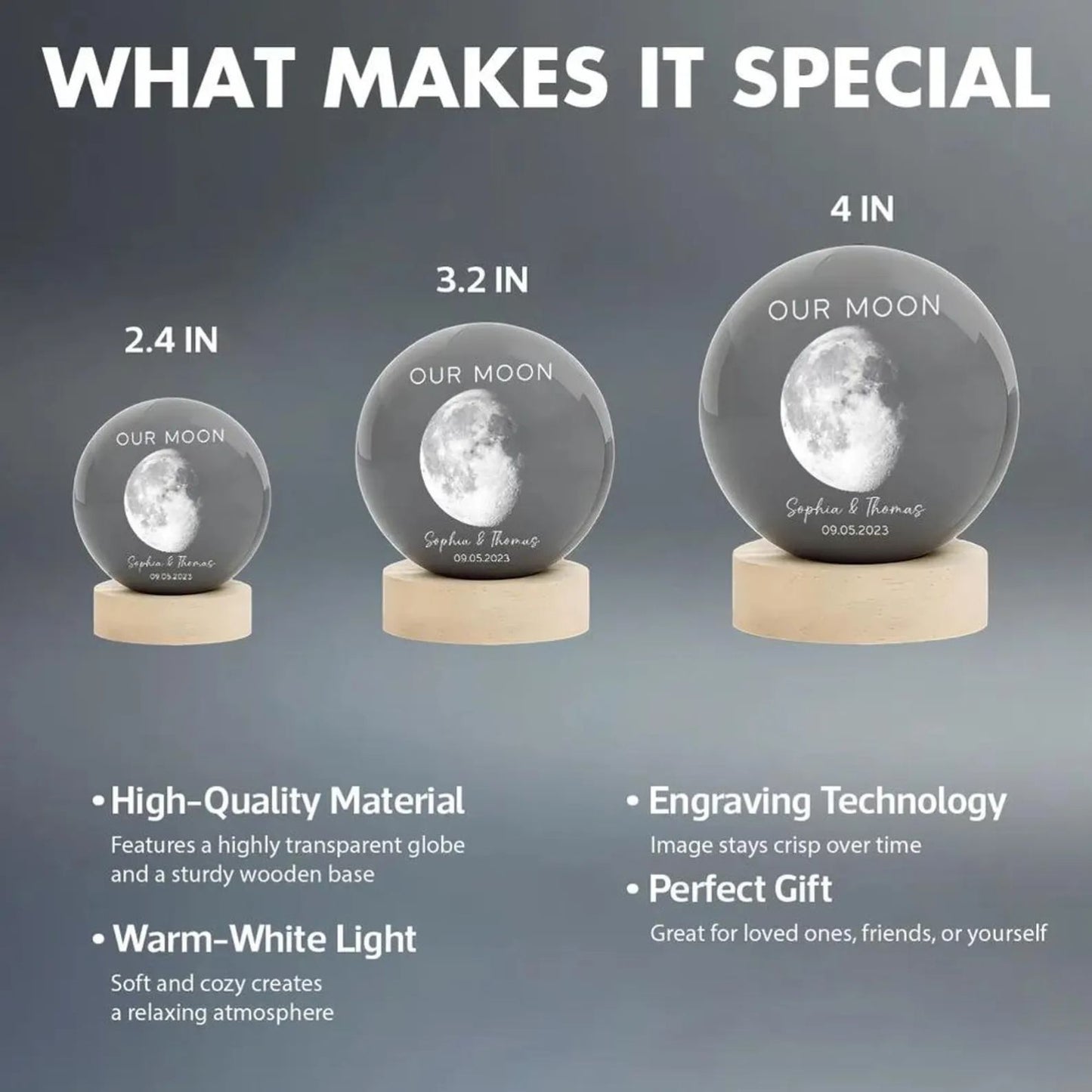 Our Moon Crystal Ball Night Light | Custom Moon Phase Night Light | Anniversary Gift For Couple 684317