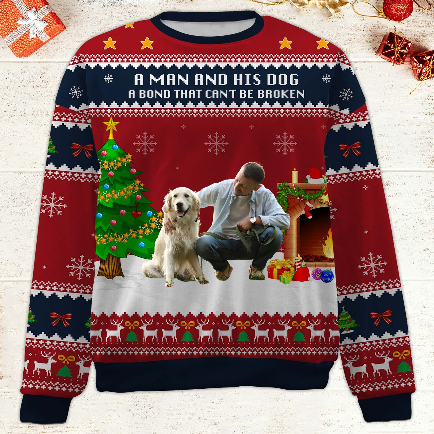 A Man And His Dog Christmas Ugly Sweater, Personalized Custom All-Over-Print Sweatshirt, Custom Photo Gift For Dog Dad 683449