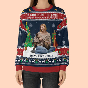 A Girl And Her Dog Christmas Ugly Sweater, Personalized Custom All-Over-Print Sweatshirt, Custom Photo Gift For Dog Moms 683449