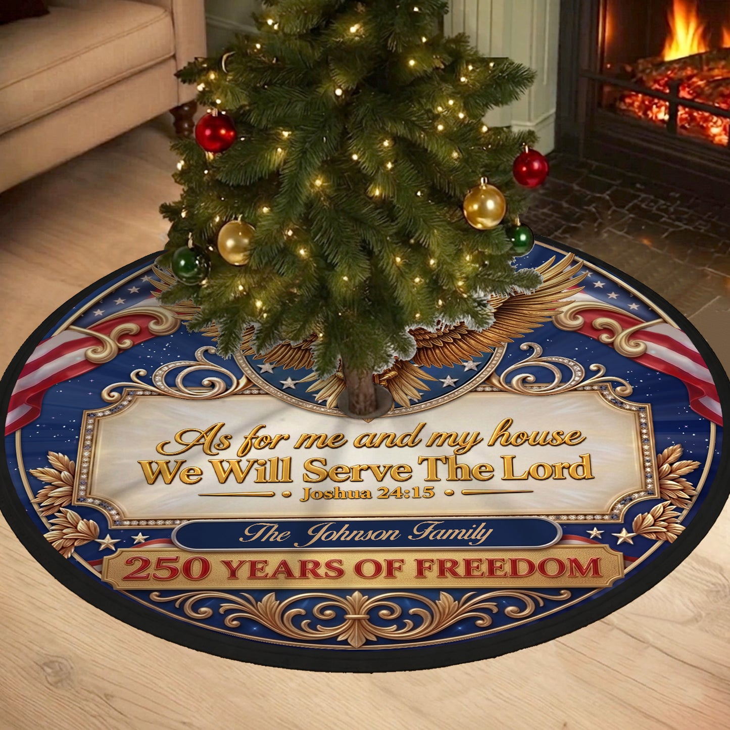 Personalized USA 250th Anniversary Tree Skirt, 250 Years of Freedom Patriotic Christmas Decor 685912
