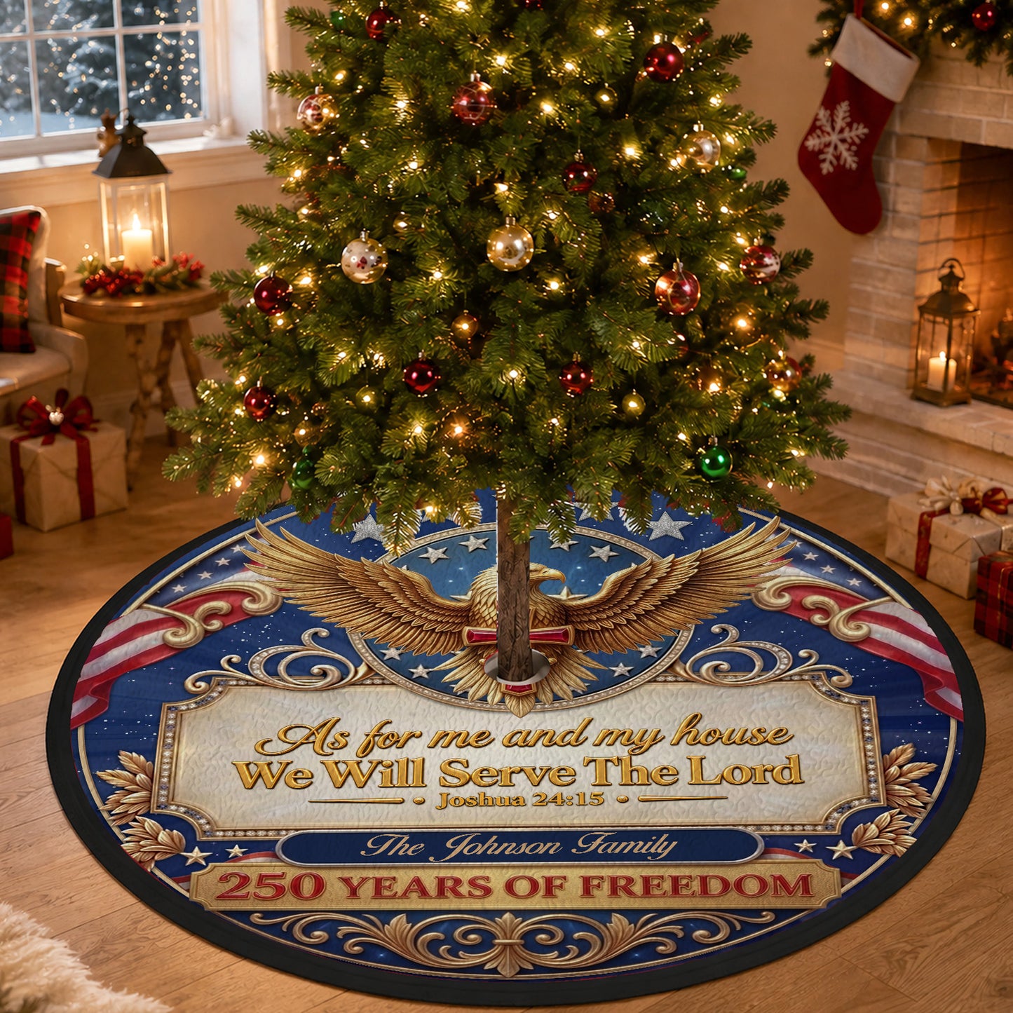 Personalized USA 250th Anniversary Tree Skirt, 250 Years of Freedom Patriotic Christmas Decor 685912