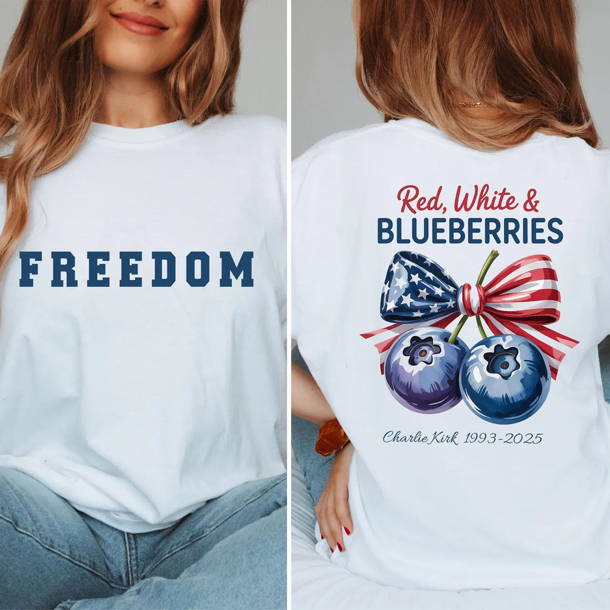 Red White and Blueberries Shirt | Freedom Shirt | Justice for Charlie Kirk Memorial Front & Back Shirt 683188