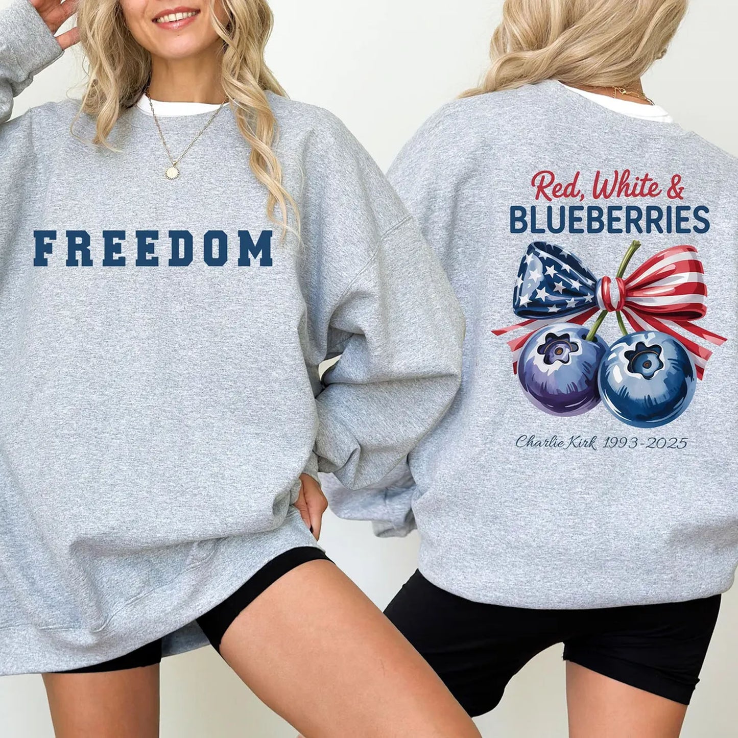 Red White and Blueberries Shirt | Freedom Shirt | Justice for Charlie Kirk Memorial Front & Back Shirt 683188