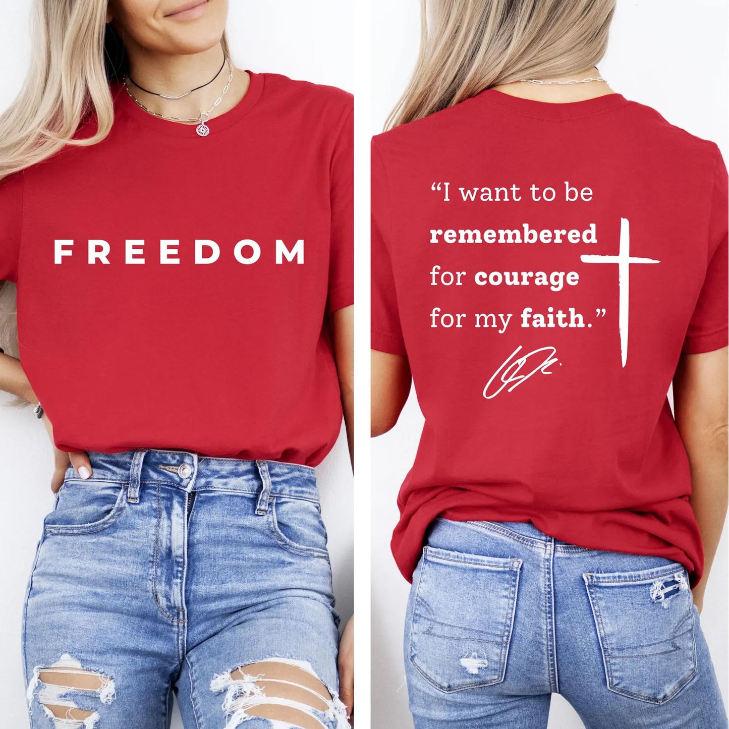 I Want To Be Remembered For Courage For My Faith Charlie Kirk Shirt | Red Freedom Shirt | We Wear Red October 14 Front & Back Shirt 683187