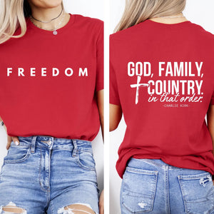 God Family Country Charlie Kirk Red Shirt | Red Freedom Shirt | We Wear Red Charlie Kirk Birthday October 14 Front & Back Shirt 683205