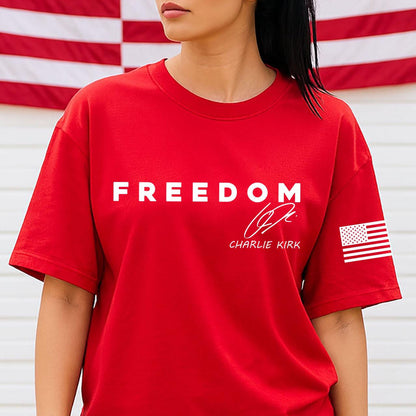 Freedom Charlie Kirk Red Shirt | Red Freedom Shirt | We Wear Red Charlie Kirk Birthday October 14 Sleeve Left Shirt 683207