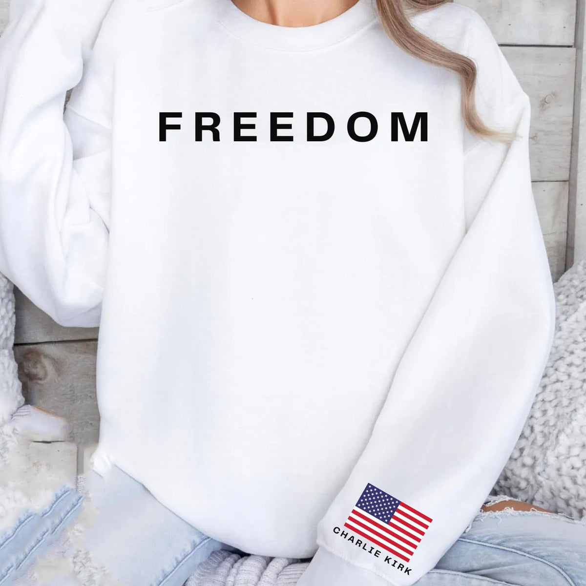 Charlie Kirk Freedom Sleeve Left Sweatshirt | Pray For Charlie Kirk | In Memory of Charlie Kirk on 683026
