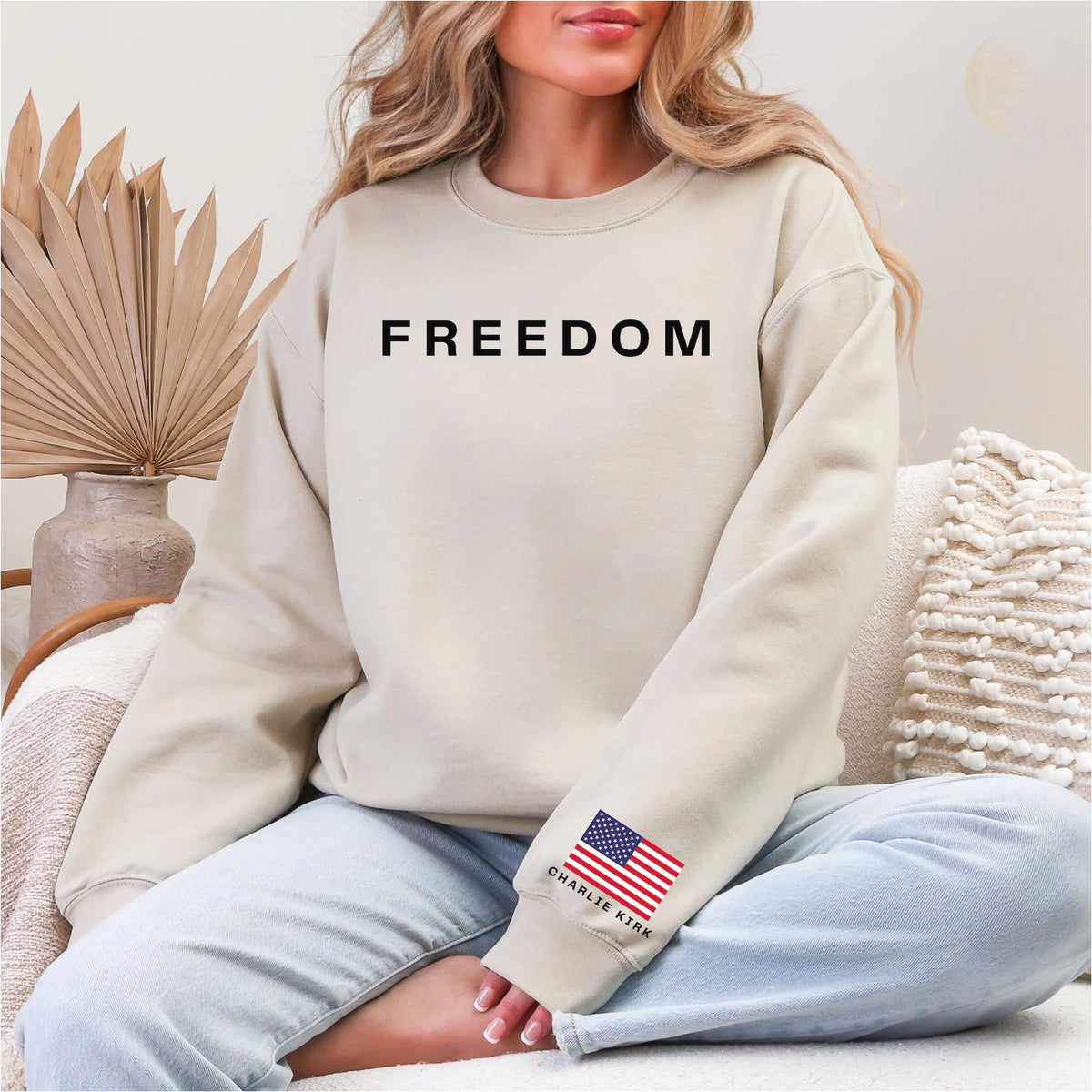 Charlie Kirk Freedom Sleeve Left Sweatshirt | Pray For Charlie Kirk | In Memory of Charlie Kirk on 683026