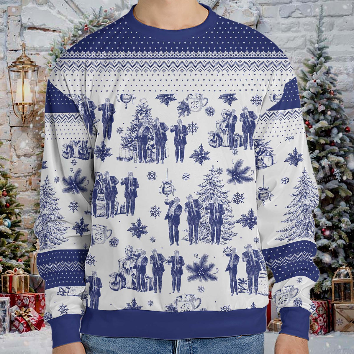 Funny Trump Dancing Toile De Jouy Ugly Sweater, President Donald Trump Christmas All-Over-Printed Sweatshirt, Republican Gift 683511 - GOP