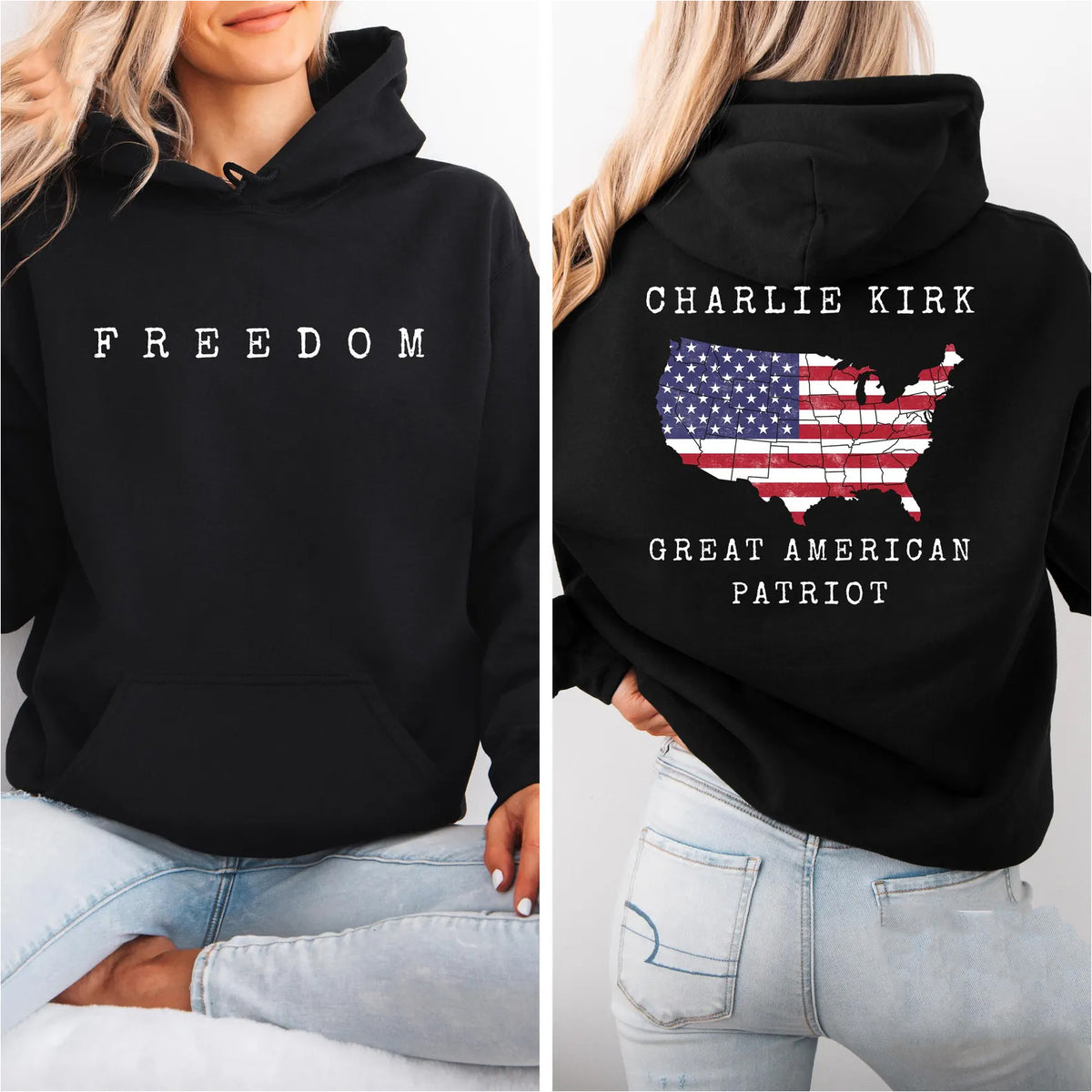 Great American Patriot Charlie Kirk Freedom Hoodie | Front & Back Shirt 682930