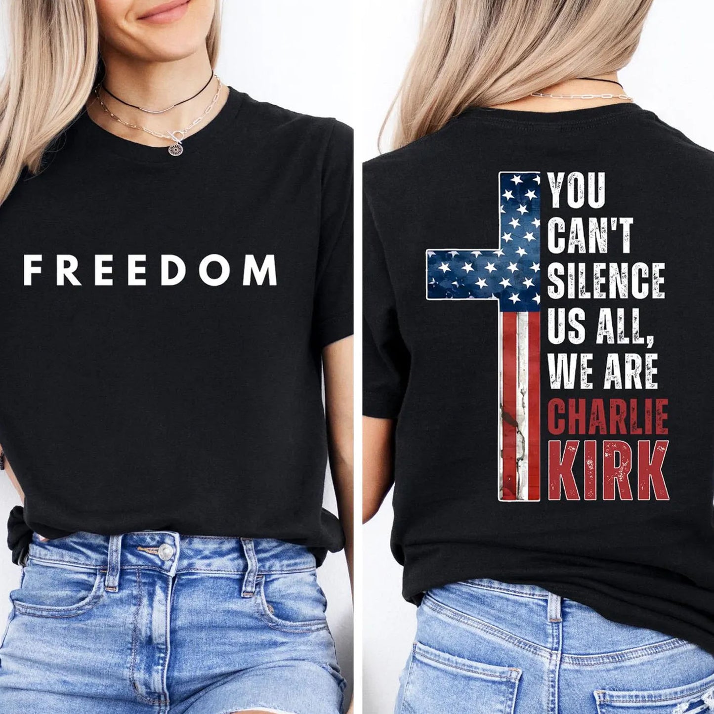 You Can't Silence Us All Charlie Kirk Shirt | Justice Charlie Kirk Front & Back Shirt 683158