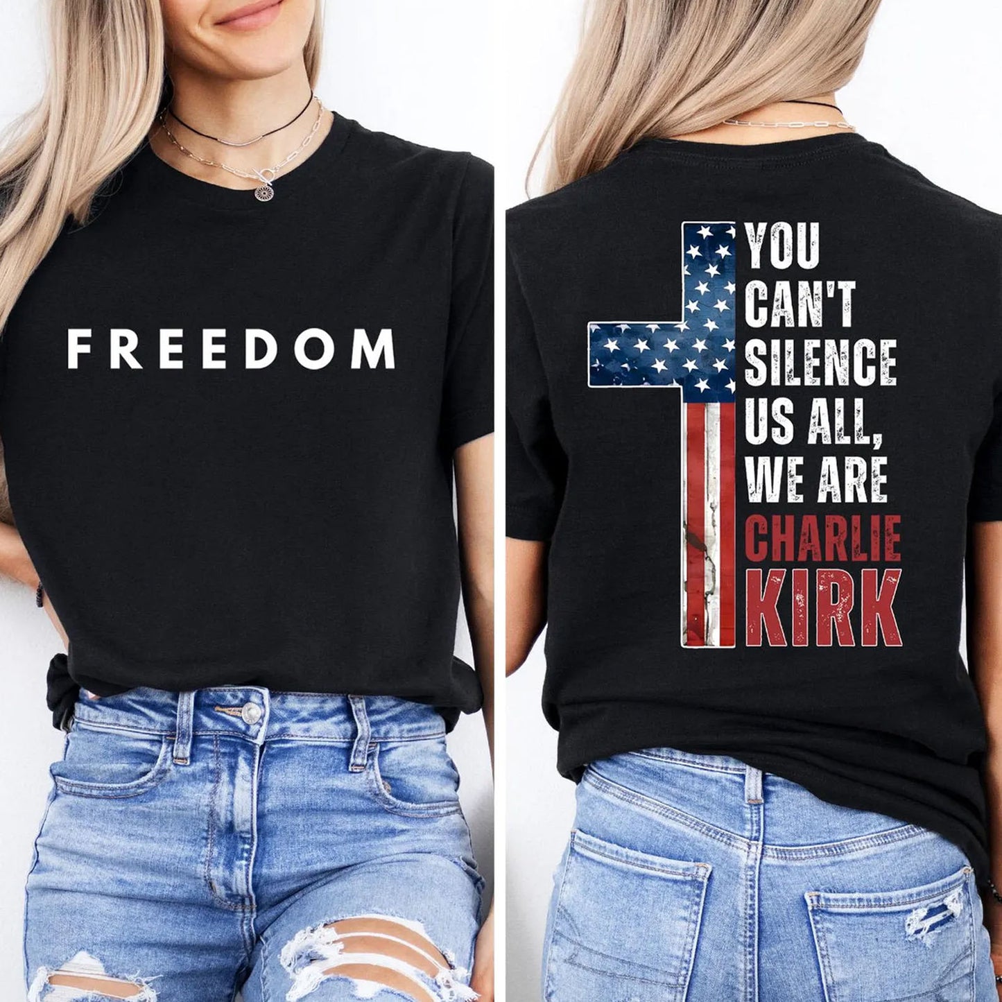 You Can't Silence Us All Charlie Kirk Shirt | Justice Charlie Kirk Front & Back Shirt 683158