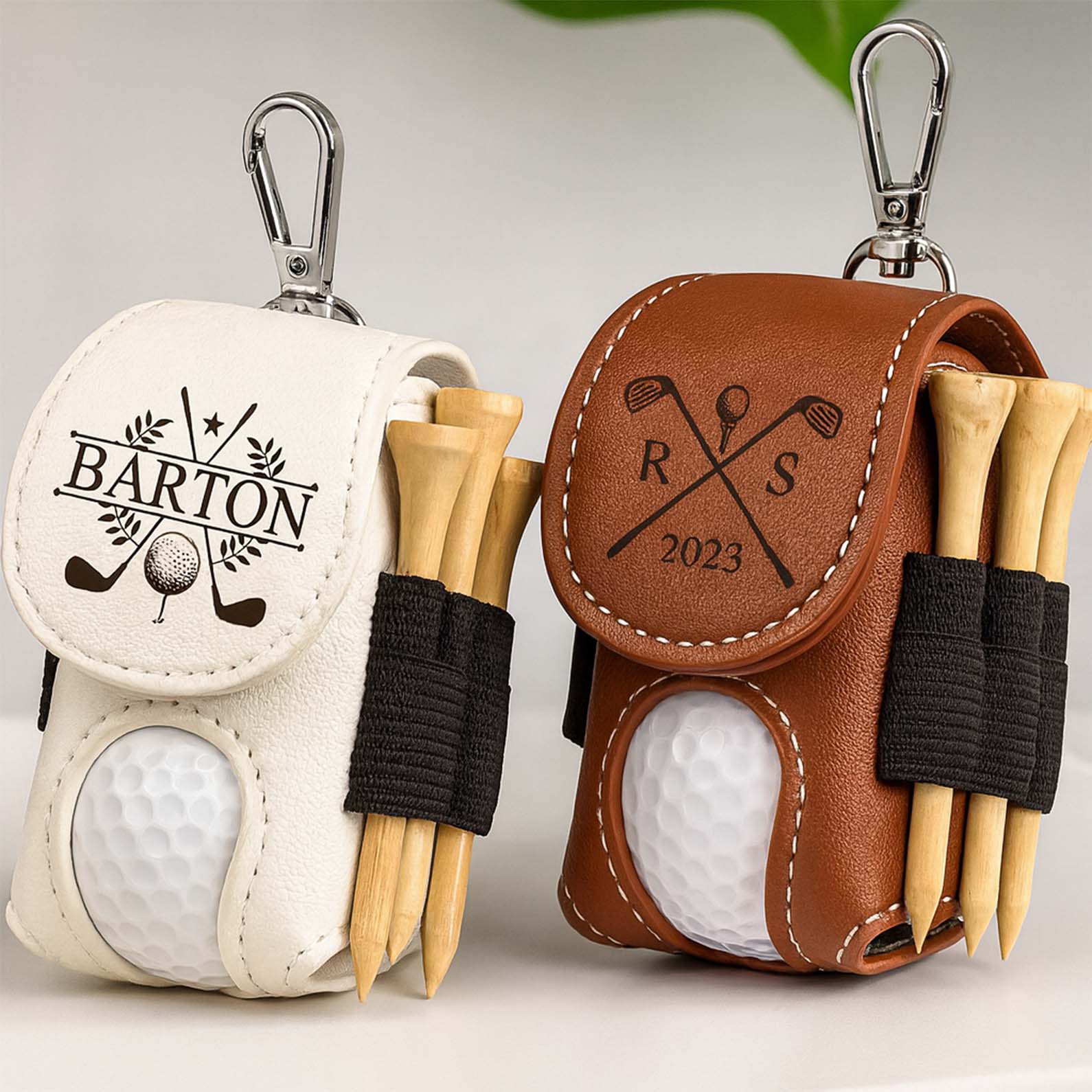 Personalized Leather Golf Ball Bag | Mini Golf Tee Holder | Engraved Leather Golf Ball Bag 683710