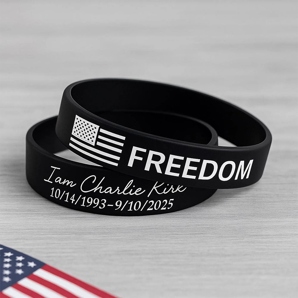 FREEDOM Charlie Kirk Printed Silicone Bracelet | Justice Charlie Kirk Memorial Silicone Wristbands | Red Silicone Wristbands 683138