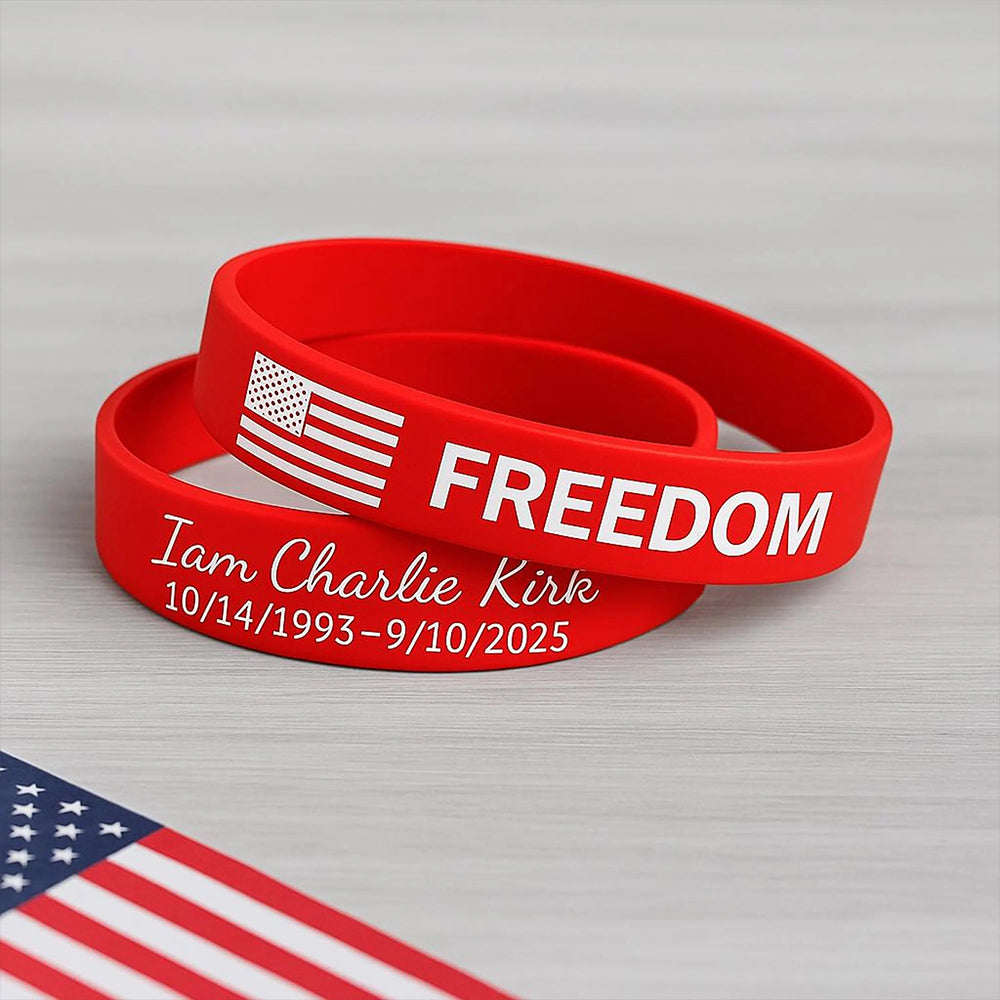 FREEDOM Charlie Kirk Printed Silicone Bracelet | Justice Charlie Kirk Memorial Silicone Wristbands | Red Silicone Wristbands 683138