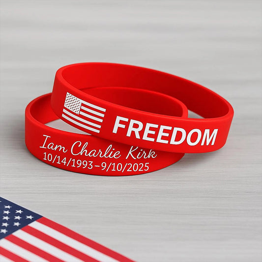 FREEDOM Charlie Kirk Printed Silicone Bracelet | Justice Charlie Kirk Memorial Silicone Wristbands | Red Silicone Wristbands 683138
