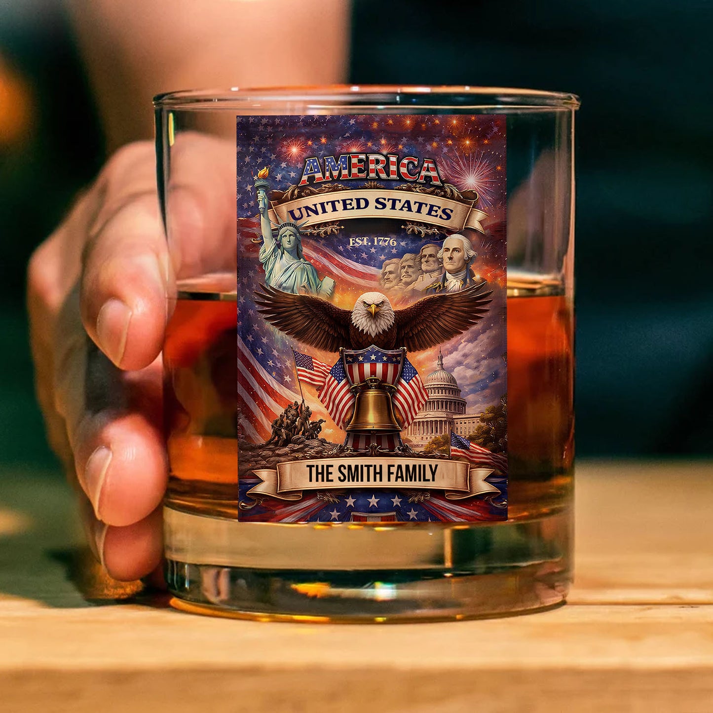 Custom Name 250 Years USA Anniversary Whiskey Decanter Set | Patriotic 1776–2026 Whiskey Glass Whiskey Bottle 684351