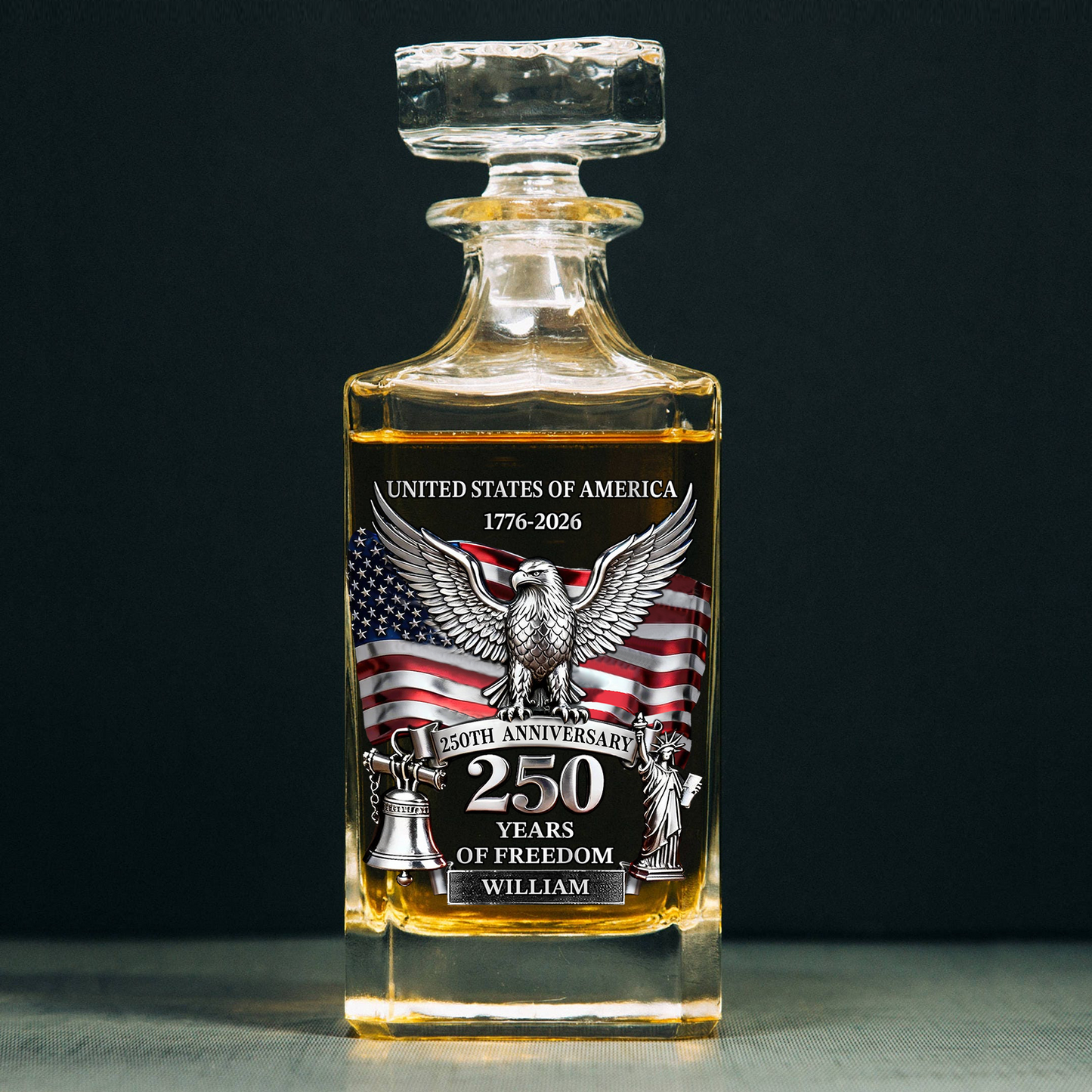 Personalized USA 250 Years Anniversary Whiskey Decanter Set | Whiskey Glass & Bottle Set Gift Patriot 684619