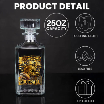 Personalized Washington Football 1932 Whiskey Decanter Set | Custom Name Football Whiskey Bottle & Glass 684115