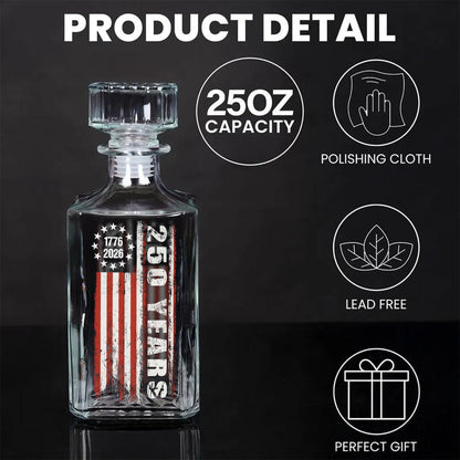 250 Years USA Anniversary Whiskey Bottle Whiskey Glass | Patriotic 1776–2026 4th of July Whiskey Decanter Set 684091