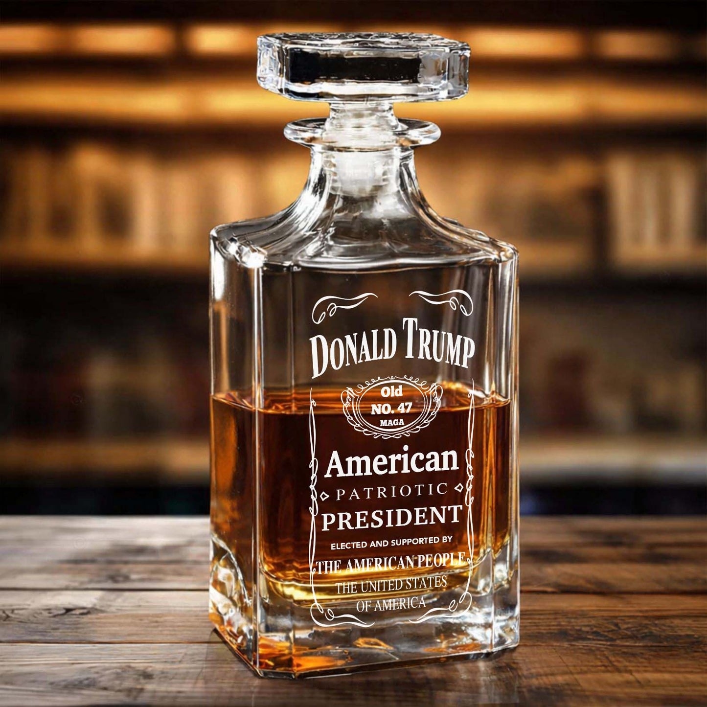 Donald Trump American Patriotic Whiskey Bottle, Trump 47 Whiskey Decanter Set, MAGA Wine Glass for Whiskey Lovers 684030 – GOP