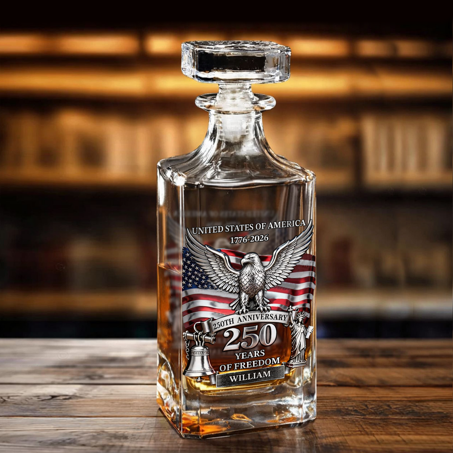 Personalized USA 250 Years Anniversary Whiskey Decanter Set | Whiskey Glass & Bottle Set Gift Patriot 684619