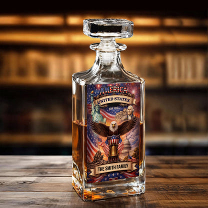 Custom Name 250 Years USA Anniversary Whiskey Decanter Set | Patriotic 1776–2026 Whiskey Glass Whiskey Bottle 684351