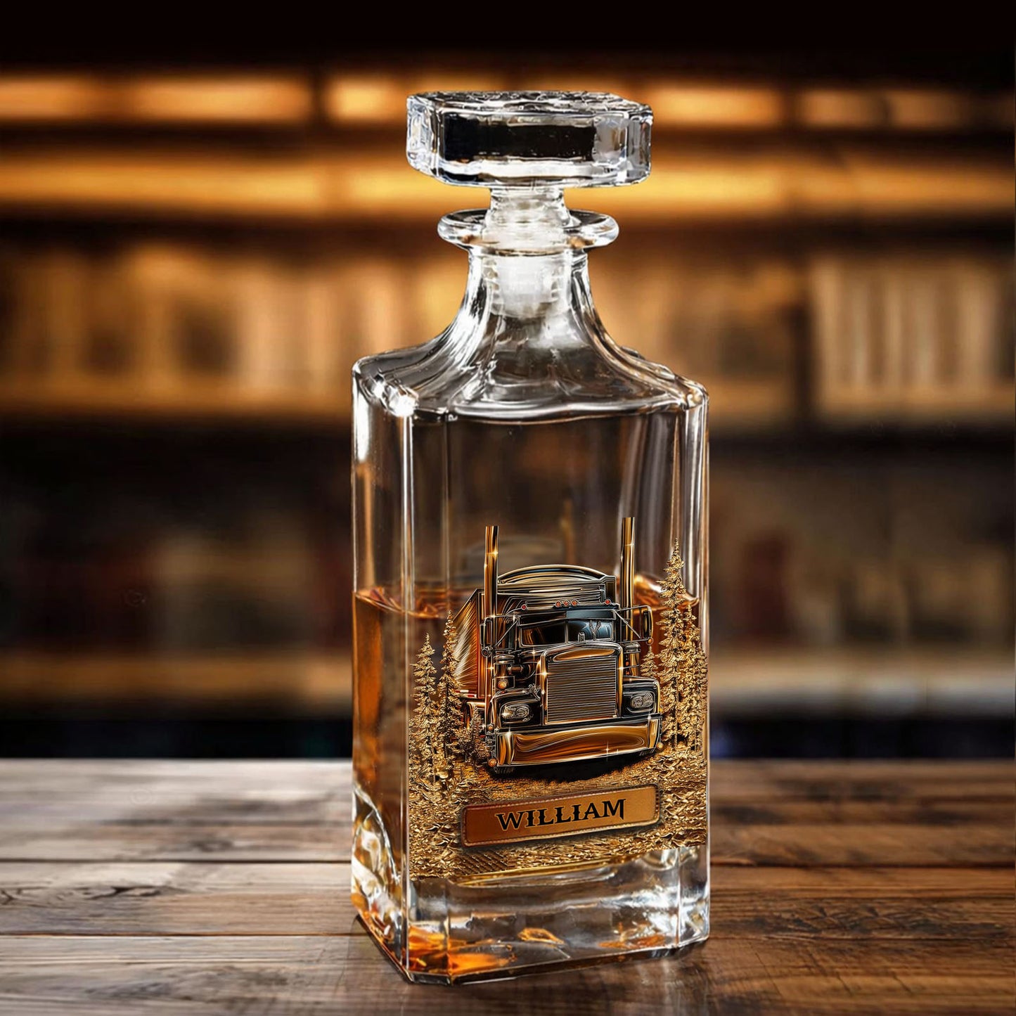 Personalized Truck Whiskey Decanter Set, Custom Name Truck Whiskey Bottle Whiskey Glass, Gift for Trucker Drivers 684114