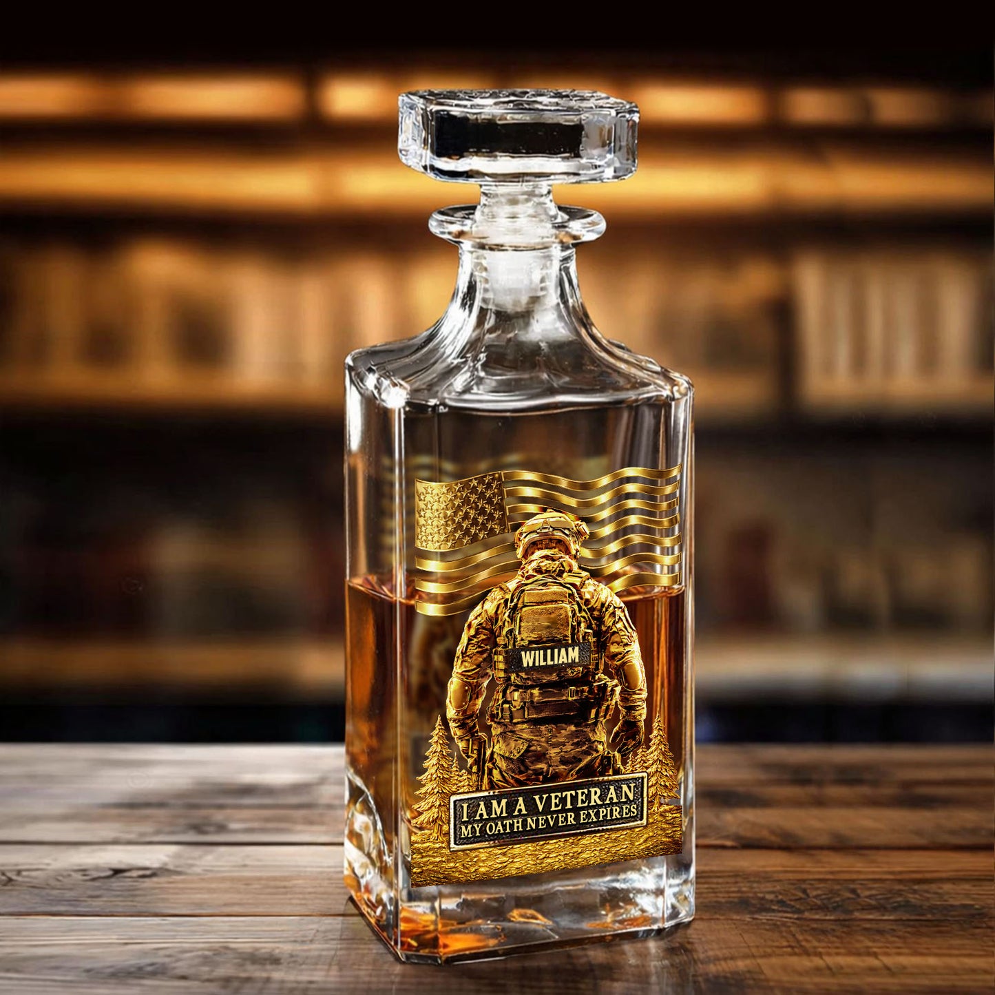 Personalized Soldier Whiskey Decanter Set, Custom Name Military Whiskey Bottle Whiskey Glass 684112