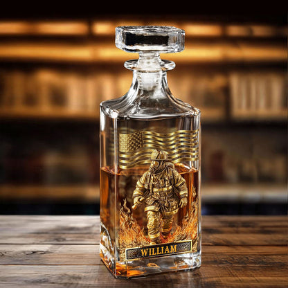 Custom Name Firefighter Whiskey Decanter Set, Firefighter Whiskey Bottle Whiskey Glass, Firefighter Retirement Gift 684111