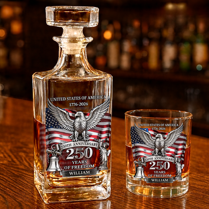 Personalized USA 250 Years Anniversary Whiskey Decanter Set | Whiskey Glass & Bottle Set Gift Patriot 684619