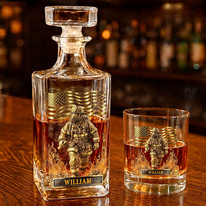 Custom Name Firefighter Whiskey Decanter Set, Firefighter Whiskey Bottle Whiskey Glass, Firefighter Retirement Gift 684111