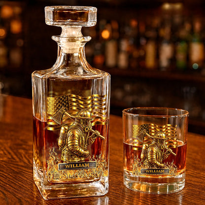 Custom Name Firefighter Whiskey Decanter Set, Personalized Whiskey Glass & Bottle, Firefighter Retirement Gift 684211