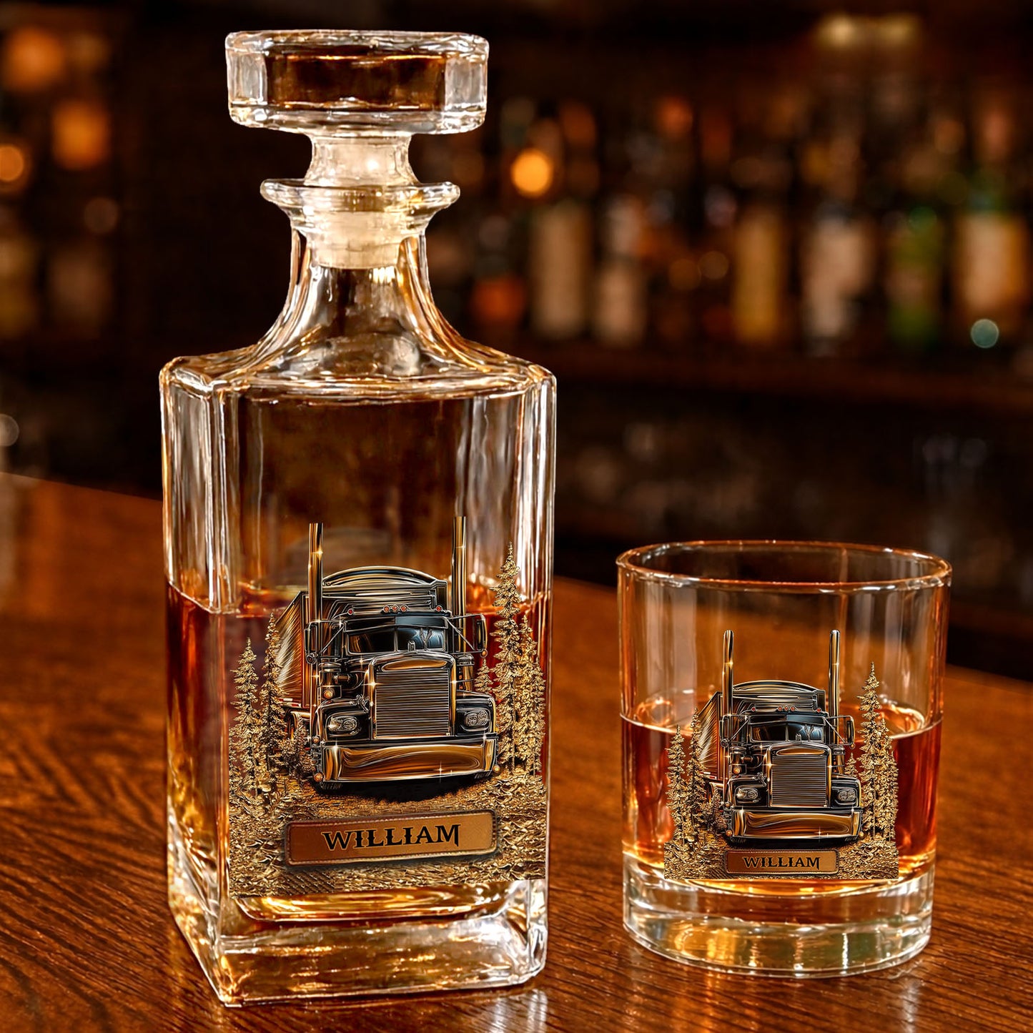 Personalized Truck Whiskey Decanter Set, Custom Name Truck Whiskey Bottle Whiskey Glass, Gift for Trucker Drivers 684114