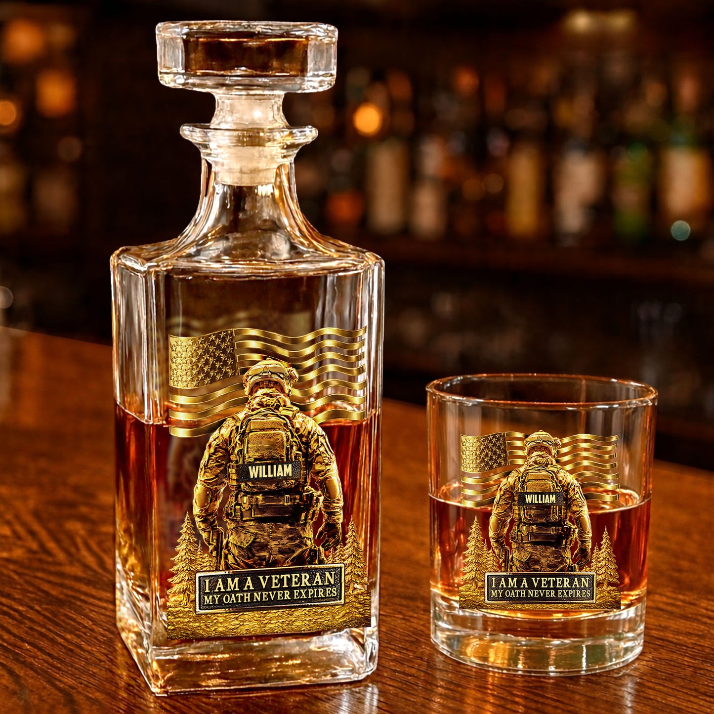 Personalized Soldier Whiskey Decanter Set, Custom Name Military Whiskey Bottle Whiskey Glass 684112