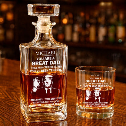 Personalized Dad Whiskey Decanter Set | Funny Trump Whiskey Glass Whiskey Bottle | Father's Day Gift 684566