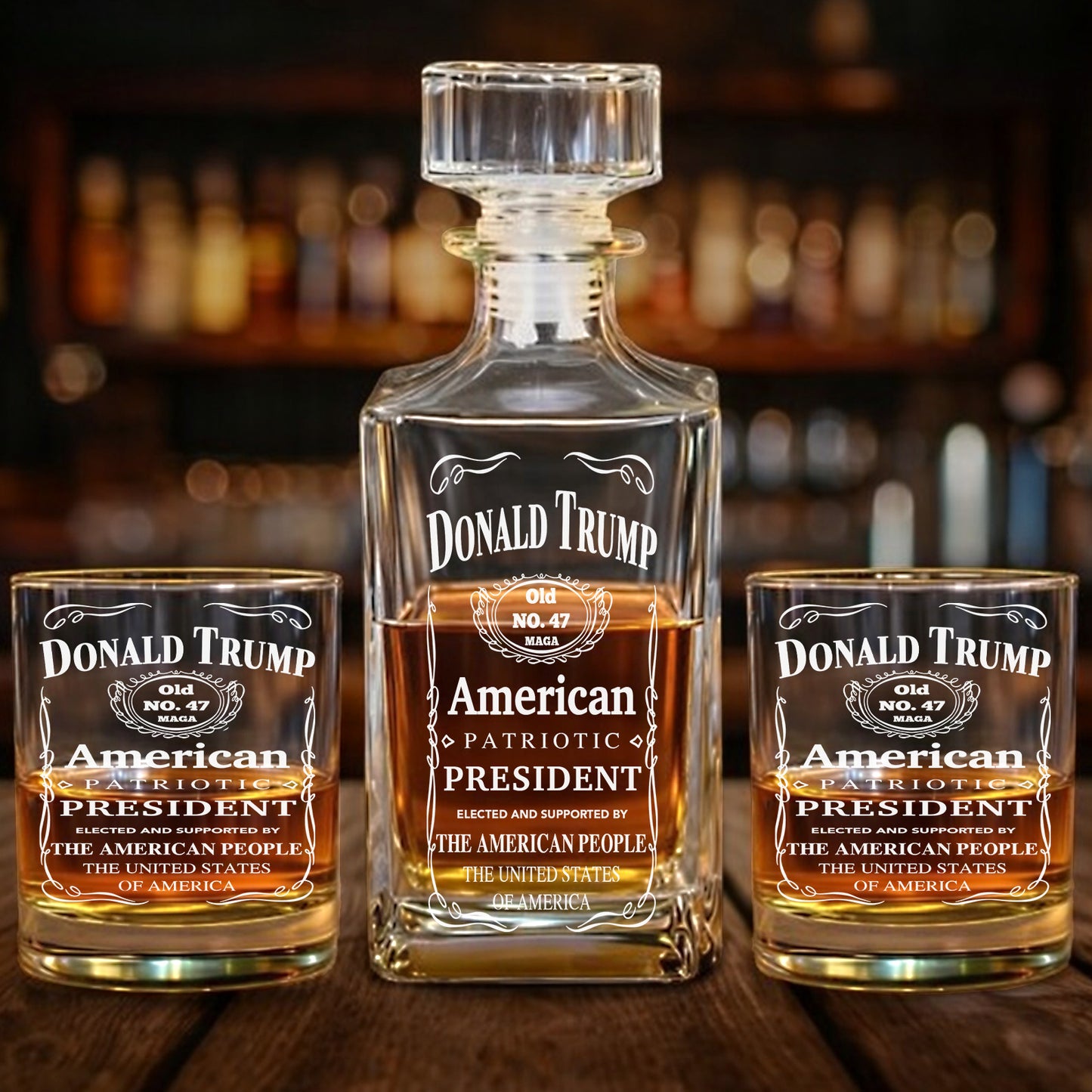 Donald Trump American Patriotic Whiskey Bottle, Trump 47 Whiskey Decanter Set, MAGA Wine Glass for Whiskey Lovers 684030 – GOP