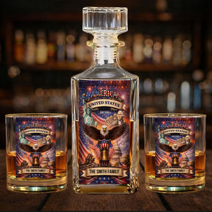 Custom Name 250 Years USA Anniversary Whiskey Decanter Set | Patriotic 1776–2026 Whiskey Glass Whiskey Bottle 684351