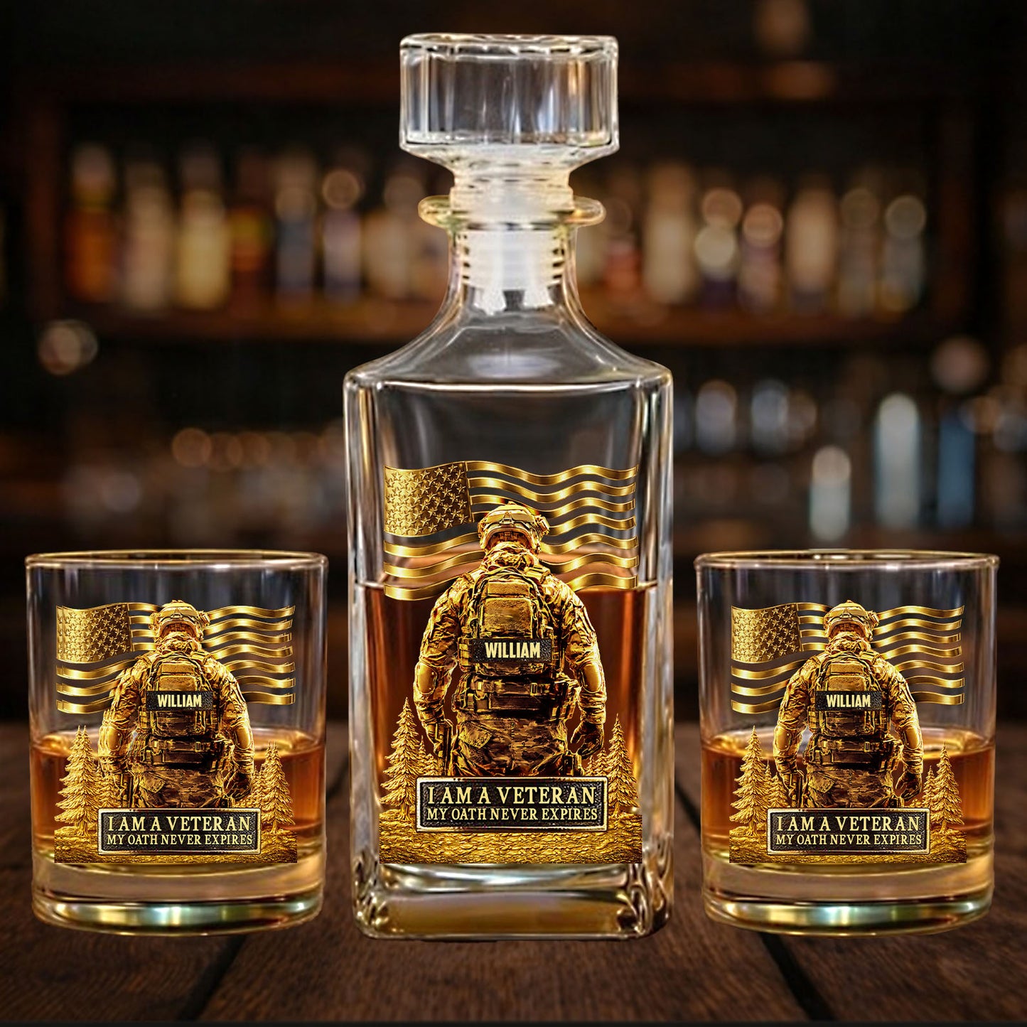 Personalized Soldier Whiskey Decanter Set, Custom Name Military Whiskey Bottle Whiskey Glass 684112