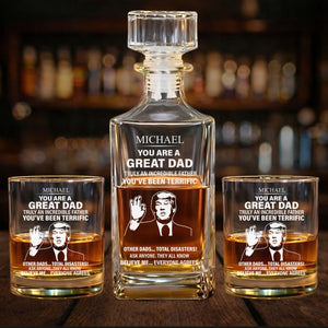 Personalized Dad Whiskey Decanter Set | Funny Trump Whiskey Glass Whiskey Bottle | Father's Day Gift 684566