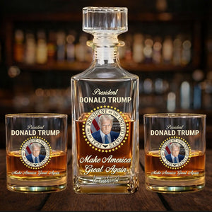 Donald Trump Whiskey Bottle, Trump 45 47 Whiskey Decanter Set, MAGA Wine Glass for Whiskey Lovers 684088 – GOP