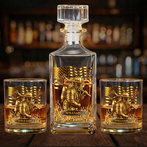 Custom Name Firefighter Whiskey Decanter Set, Personalized Whiskey Glass & Bottle, Firefighter Retirement Gift 684211