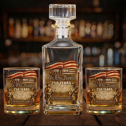 Custom Name 250 Years We The People 1776-2026 Whiskey Decanter Set | Patriotic Whiskey Bottle Whiskey Glass 684347