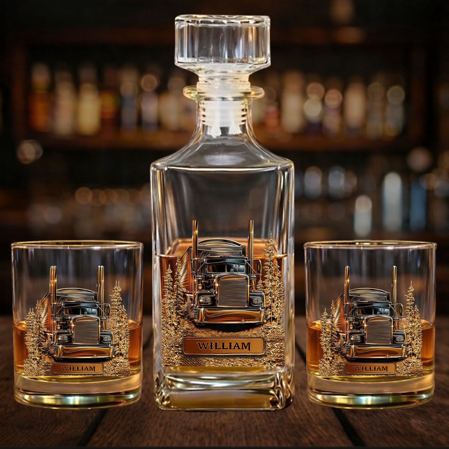 Personalized Truck Whiskey Decanter Set, Custom Name Truck Whiskey Bottle Whiskey Glass, Gift for Trucker Drivers 684114
