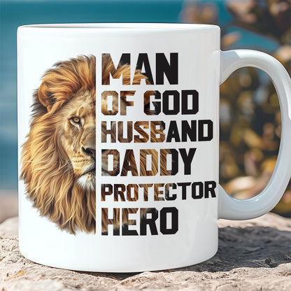 Christian Dad Mug | Man of God Coffee Mug with Bible Verse & Lion | Jesus Gift for Religious Father, Father’s Day Christian Gift Idea 682250