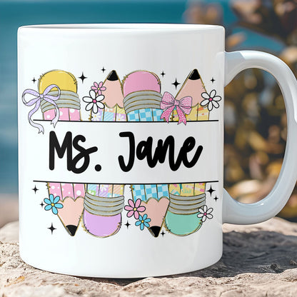 Personalized Cute Teacher Pencil Mug | Back to School White Mug Accent Mug | Custom Mug for Teachers 682577
