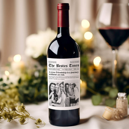 Custom Photo The BFF Times Wine Label | Personalized Wine Bottle Label| Friendship Gifts Newspaper 683998