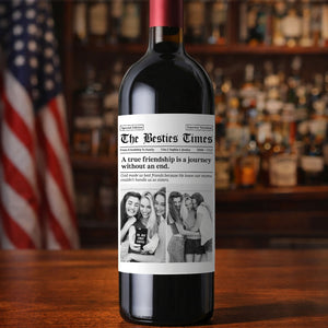 Custom Photo The BFF Times Wine Label | Personalized Wine Bottle Label| Friendship Gifts Newspaper 683998