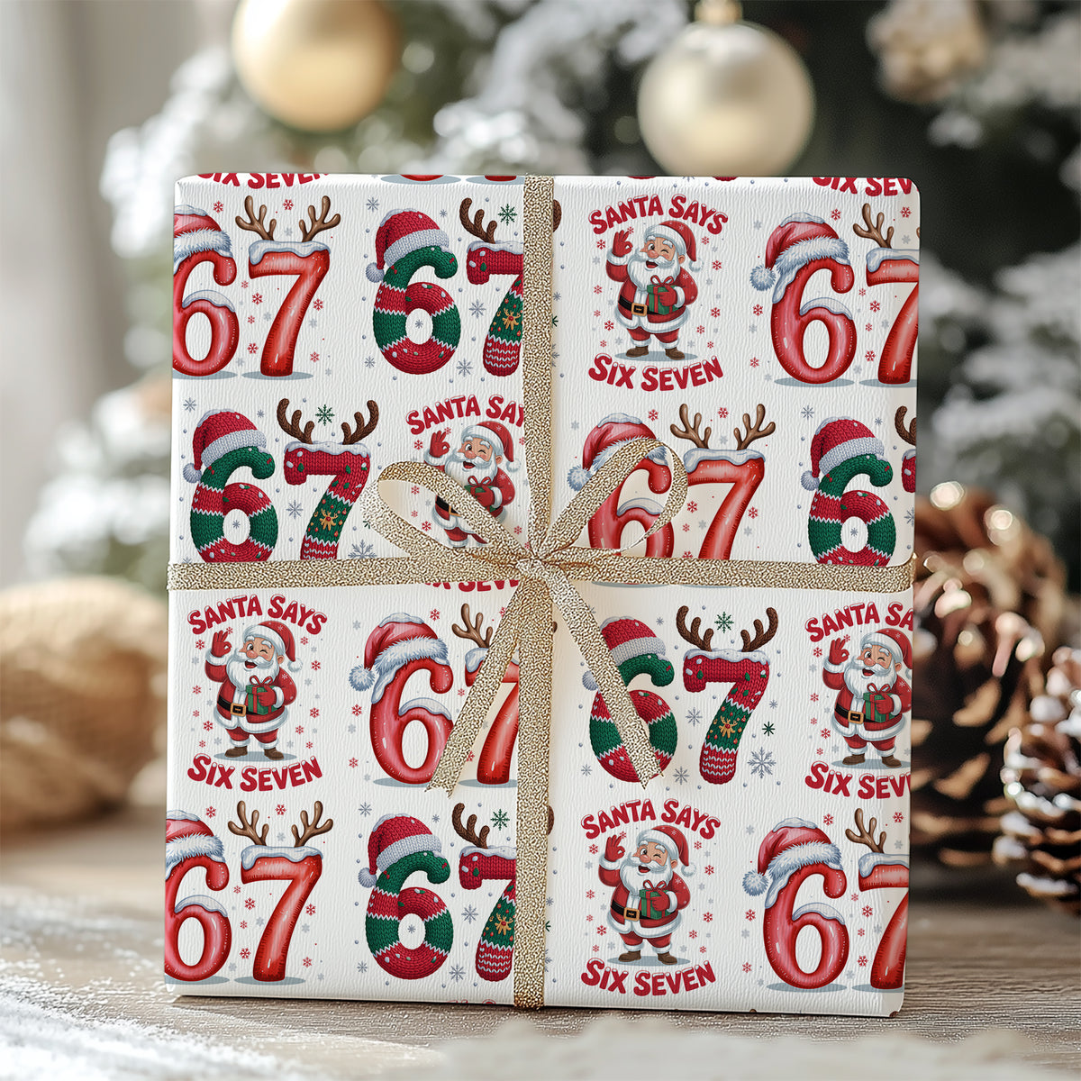 Funny 6 7 Wrapping Paper | Santa Says 6 7 Christmas Wrap | 67 Meme Funny Christmas Gift Wrap | Ideas For Family - 683539
