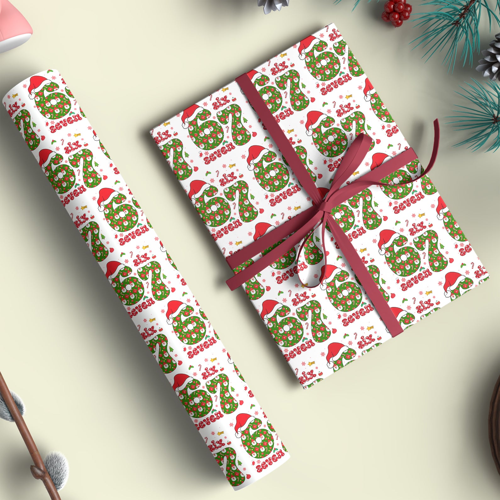 Six Seven Pattern Wrapping Paper | 67 Christmas Wrapping Paper